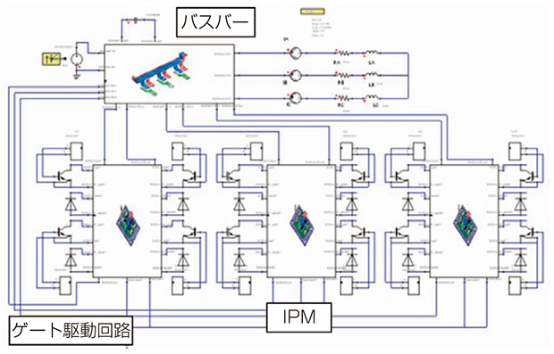 図3 IGBTのパッケージとバスバーの寄生成分を考慮した回路図