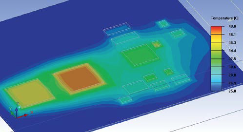 Ansys Icepakによる40.0℃のジュール発熱を考慮しない最高温度予測