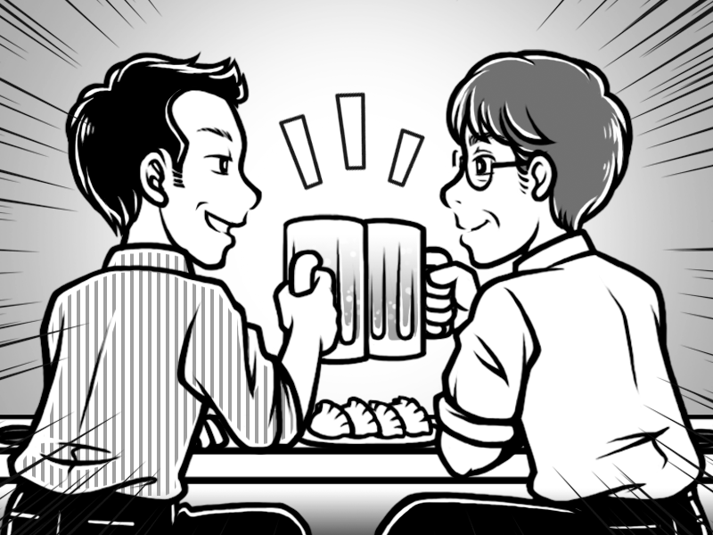 行きつけの餃子屋で乾杯