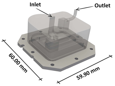 図6：CPUクーラーの寸法と、入口および出口の位置