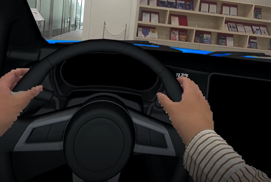 右：オクルージョン処理あり。作業者の手がハンドルの前面に見えるよう、実際の奥行・距離感が再現される